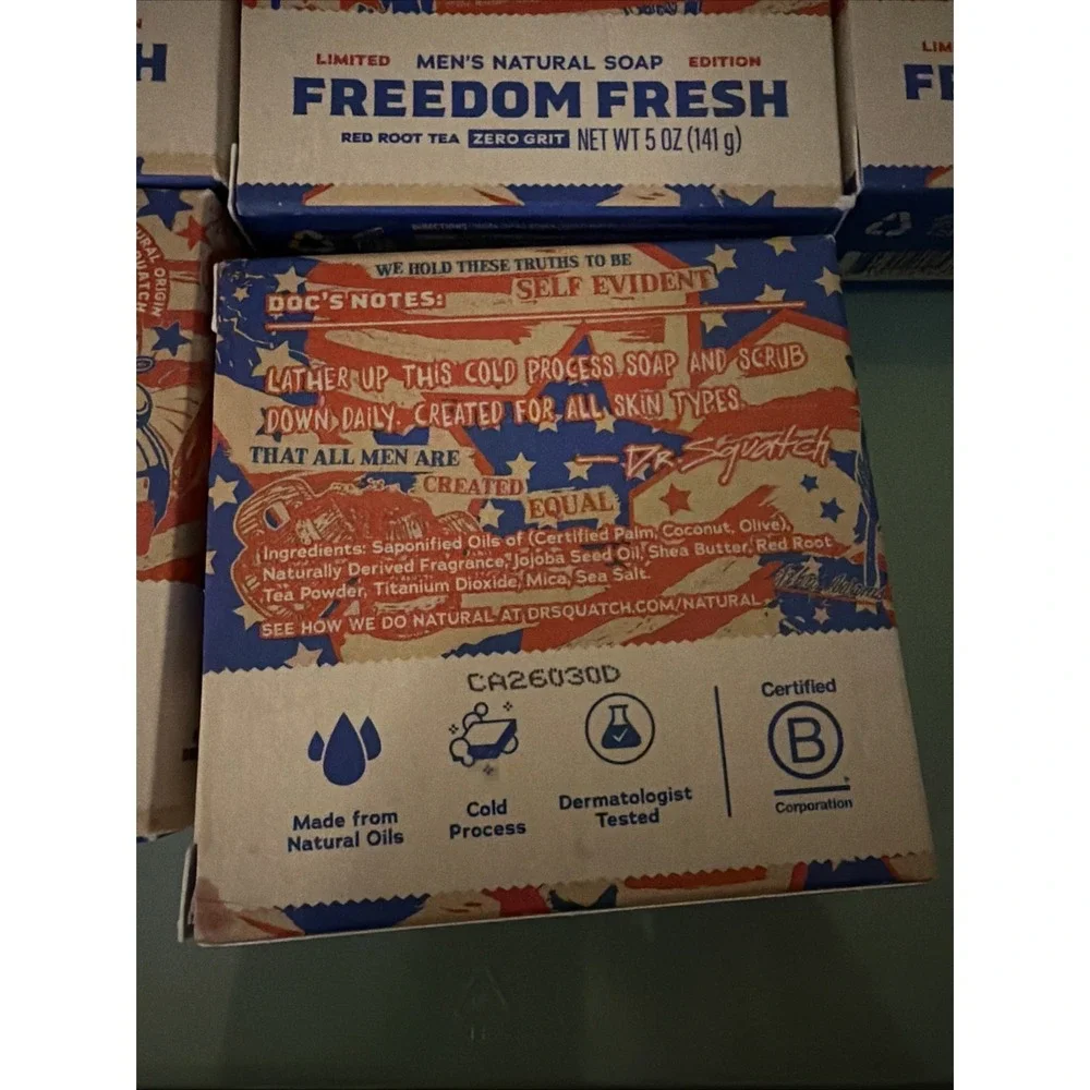 Lot of 5 - Dr. Squatch Freedom Fresh Soap Bars-Limited Edition Red Root Tea 5oz